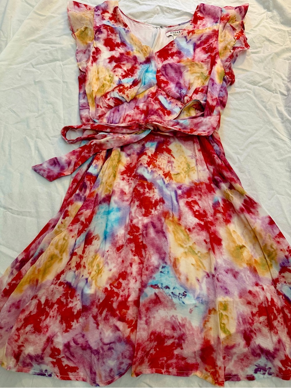 Andree Multicolor Tie-Dye Flutter Sleeve Mini Dress